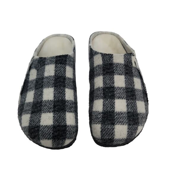 Birkenstock Zermatt Shearling Sabot Slip On Shoes in Black & White Plaid Girls 1 - Picture 8 of 11